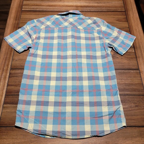 Junk Food Clothing Full Button SS Blouse - Blue & Orange Check Pattern - Small - Picture 3 of 5